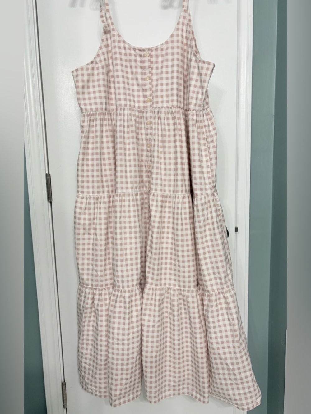 Mauve Gingham Tiered Button Front Maxi Dress - Kate Quinn